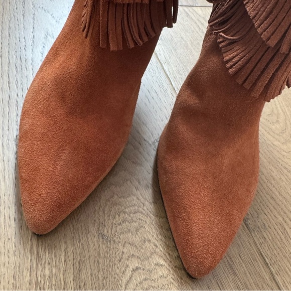 Schutz Kassia Brown Suede Fringe Ankle Boots Heeled Western Boho Boots - Size 40 - Picture 5 of 12